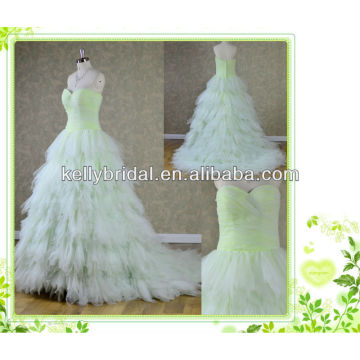 2014 new style green tulle bridal gown with sweathreat neckline